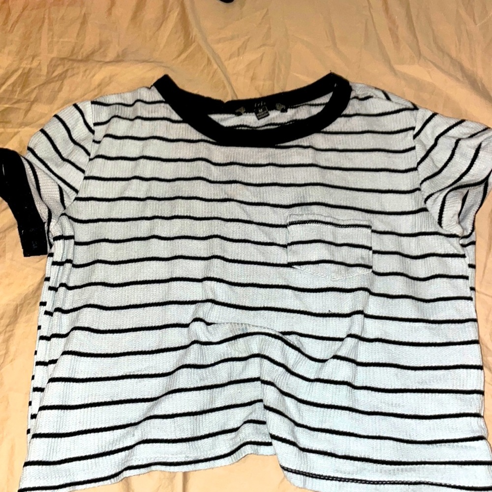 black and white striped crop top shirt
